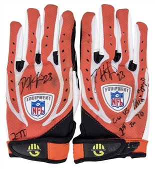 2014 Devin Hester Game Used & Signed Wide Receiver Gloves Used on 10/14/2007 (JSA)